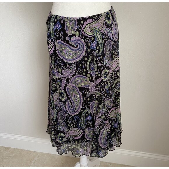 Briggs New York Womens Petite Small PS Paisley Lettuce Hem Elastic Waist Skirt - Picture 1 of 7